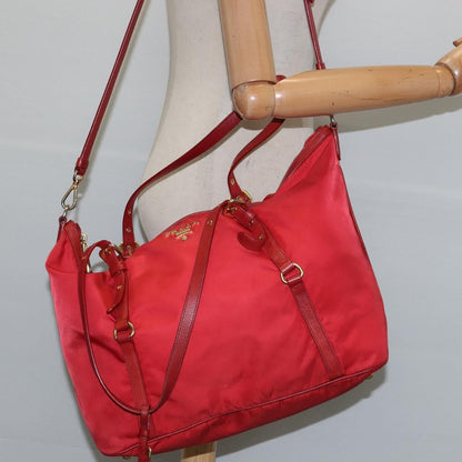 Prada Convertible Logo Tote Tessuto and Leather, RED, NYLON, Tote bag