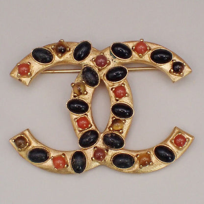 Chanel CC Logo Brooch Crystal Embellished Metal, GOLD, GOLD_PLATED, Brooch