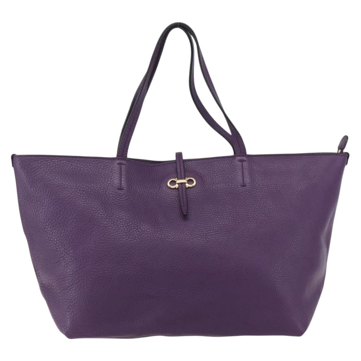 Salvatore Ferragamo Gancini Tote Leather, PURPLE, LEATHER, Tote bag