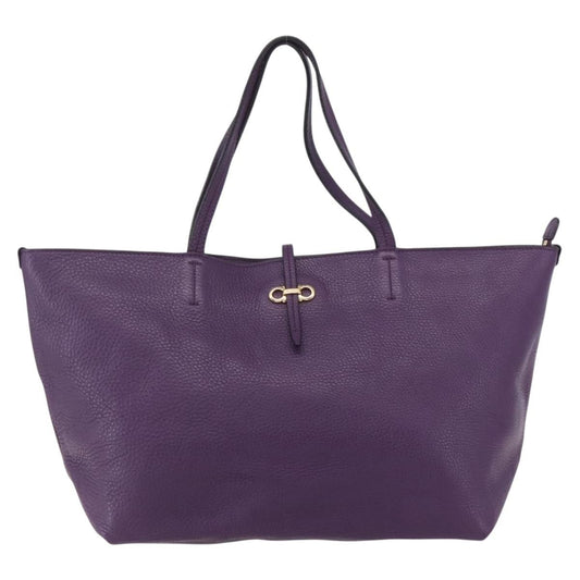 Salvatore Ferragamo Gancini Tote Leather, PURPLE, LEATHER, Tote bag