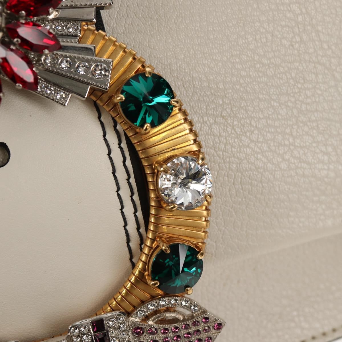 Miu Miu Madras Crystal Buckle Shoulder Bag Leather, WHITE, LEATHER, Shoulder bag