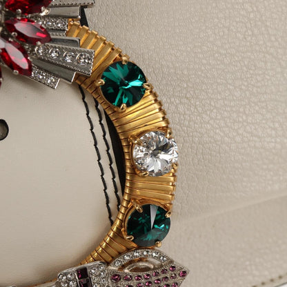 Miu Miu Madras Crystal Buckle Shoulder Bag Leather, WHITE, LEATHER, Shoulder bag