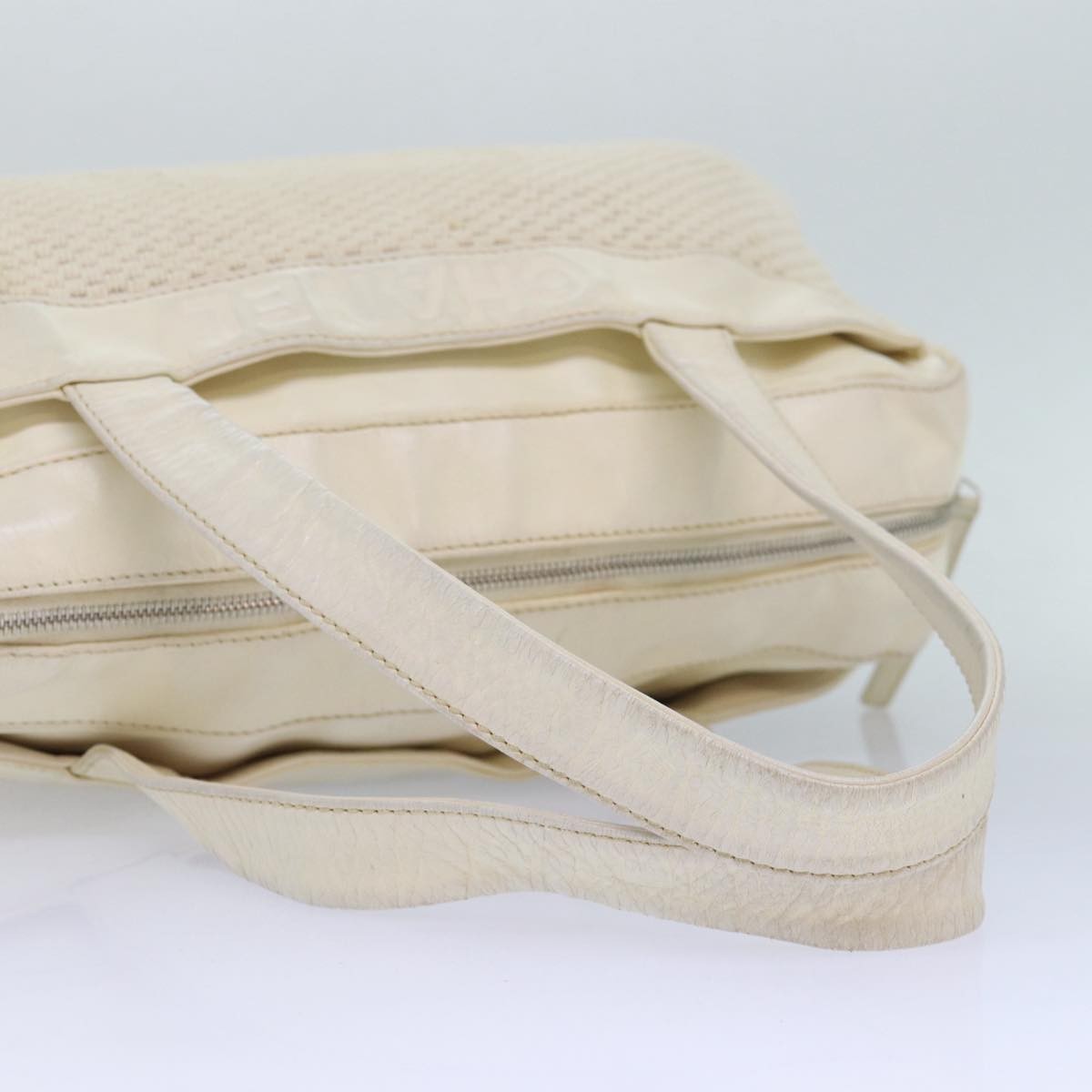 Chanel Zip Shoulder Bag Canvas, BEIGE, CANVAS, Shoulder bag