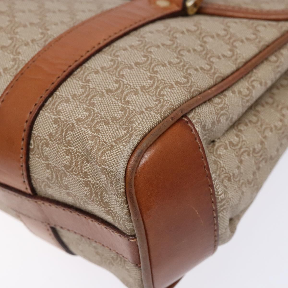 Celine Vintage Macadam Shoulder Bag Canvas and Leather, BEIGE, CANVAS, Shoulder bag