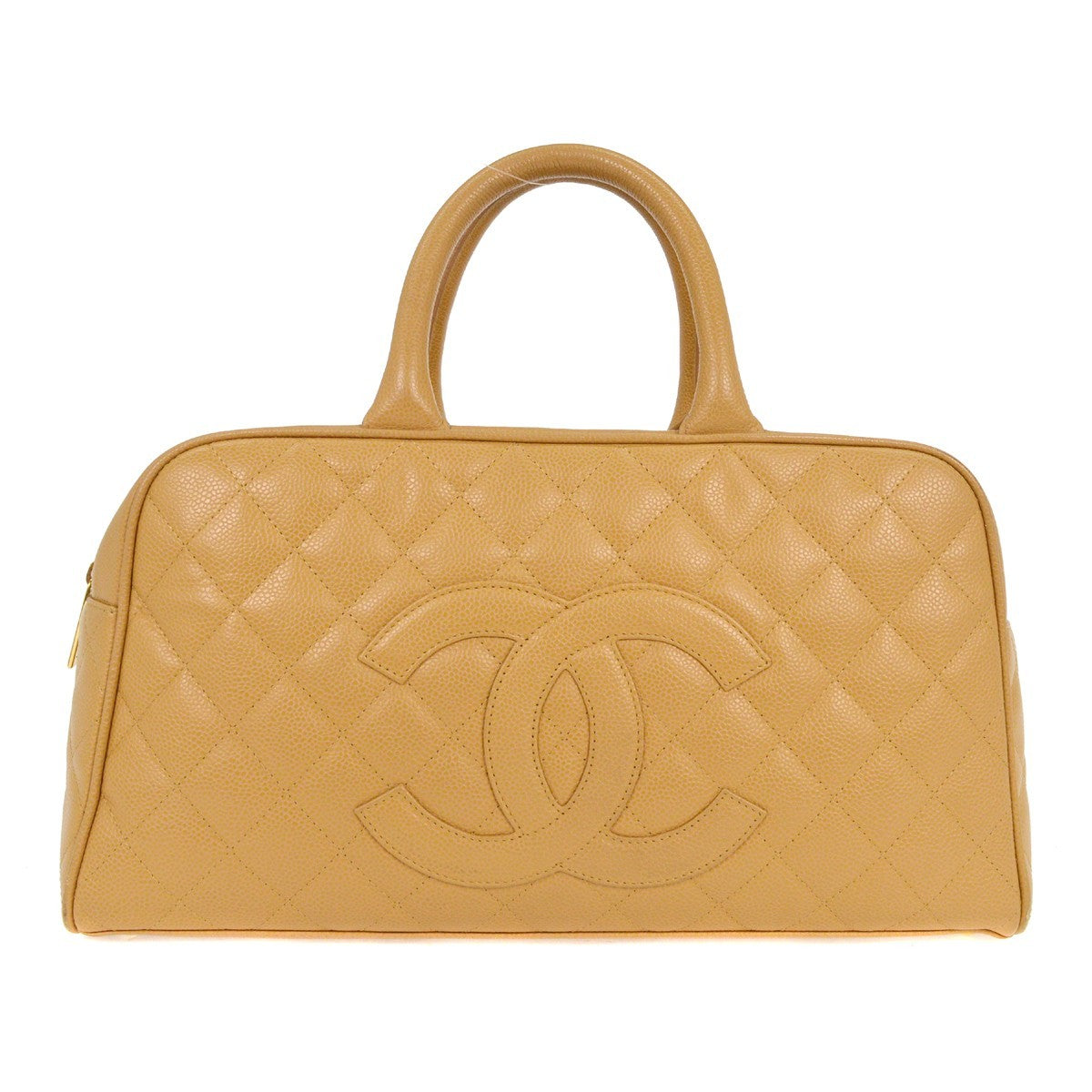 Chanel Timeless CC Bowler Bag Quilted Caviar, BEIGE, LEATHER, Travel bag