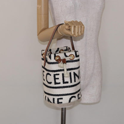 Celine Teen Drawstring Plein Soleil Bucket Bag Canvas with Leather, WHITE, CANVAS, Crossbody bag