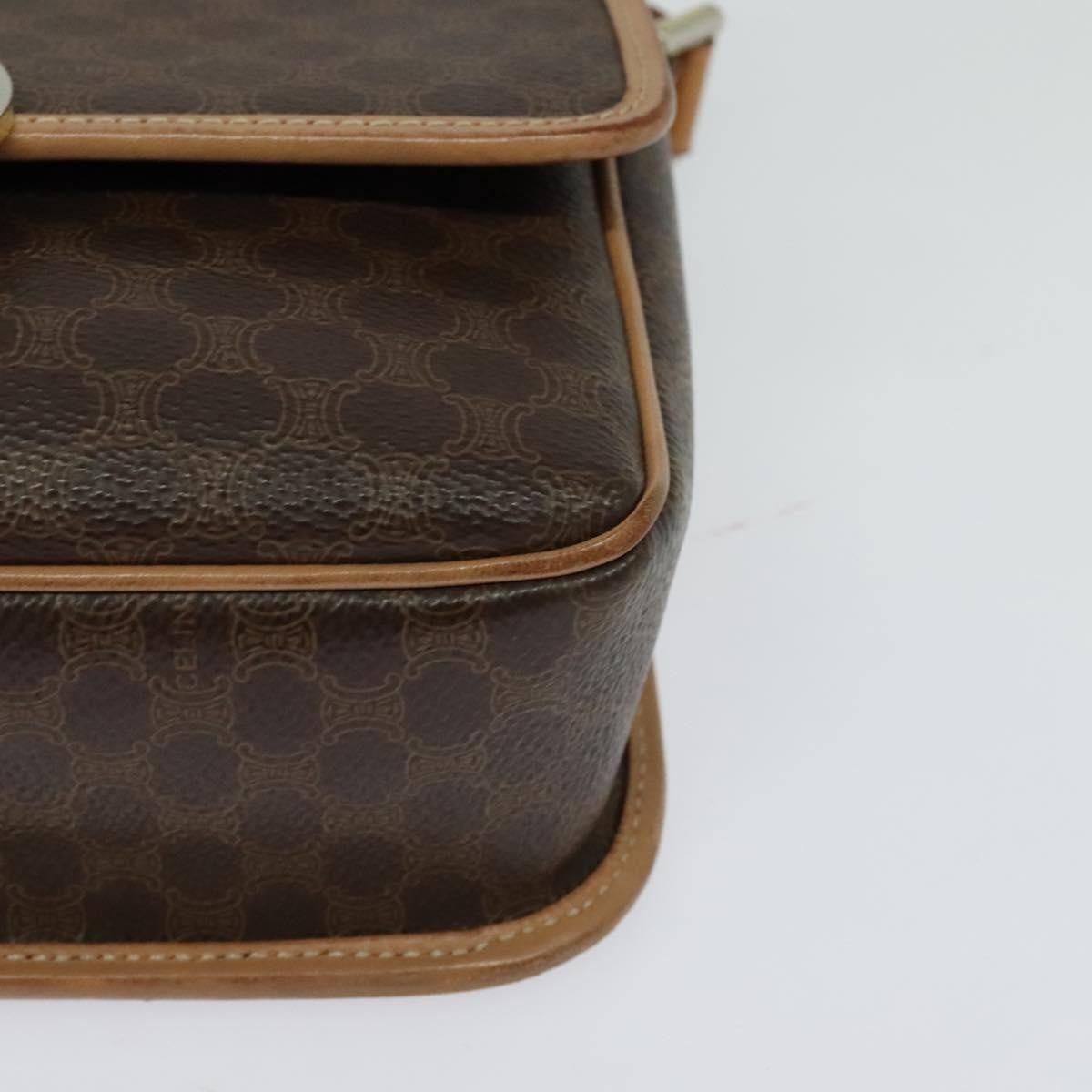 Celine Vintage Macadam Circle Logo Shoulder Bag Canvas and Leather, BROWN, CANVAS, Shoulder bag