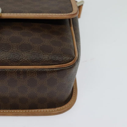 Celine Vintage Macadam Circle Logo Shoulder Bag Canvas and Leather, BROWN, CANVAS, Shoulder bag