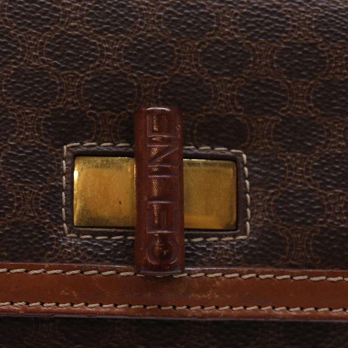 Celine Vintage Convertible Top Handle Bag Macadam Coated Canvas, BROWN, CANVAS, Handbag