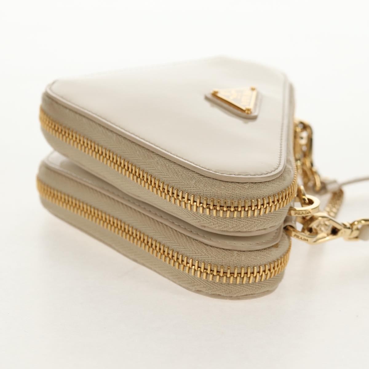 Prada Triangle Double Zip Pouch Bag with Chain Patent leather, BEIGE, PATENT_LEATHER, Clutche & pouche