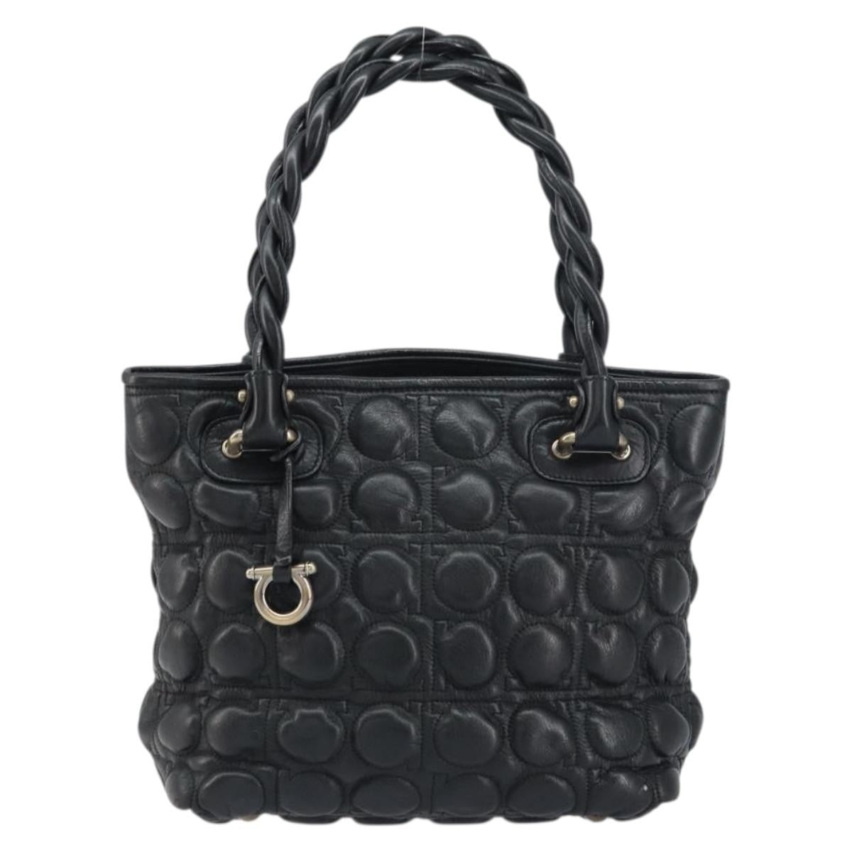 Salvatore Ferragamo Gancini handbag Leather, BLACK, LEATHER, Handbag