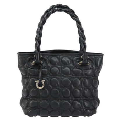 Salvatore Ferragamo Gancini handbag Leather, BLACK, LEATHER, Handbag