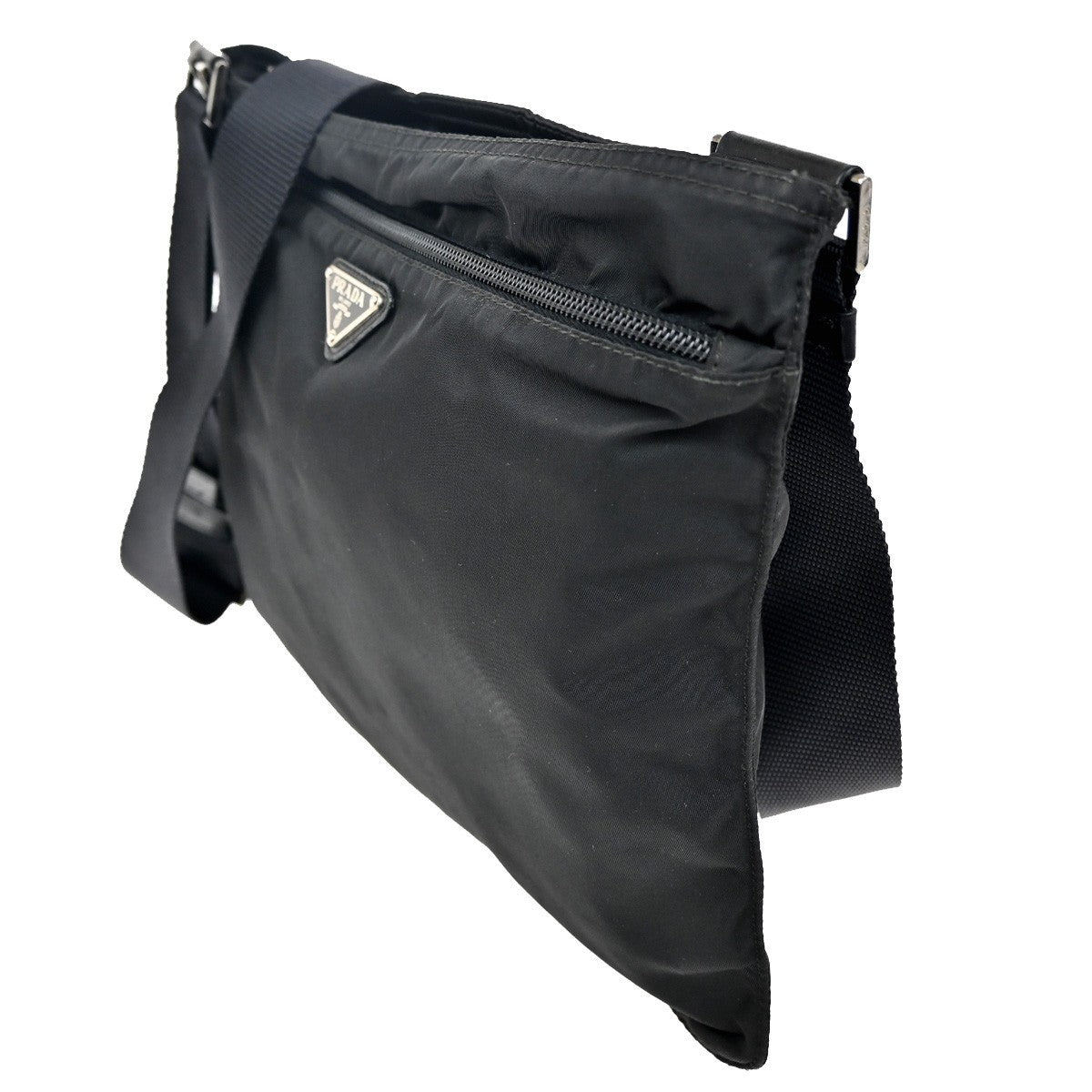 Prada Front Pocket Messenger Bag Tessuto, BLACK, NYLON, Shoulder bag