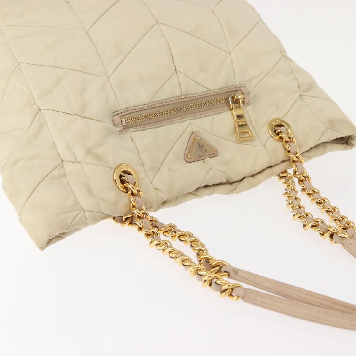 Prada Chain Front Zip Tote Quilted Tessuto, BEIGE, NYLON, Tote bag