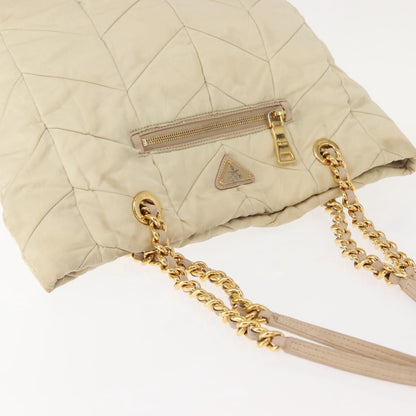 Prada Chain Front Zip Tote Quilted Tessuto, BEIGE, NYLON, Tote bag