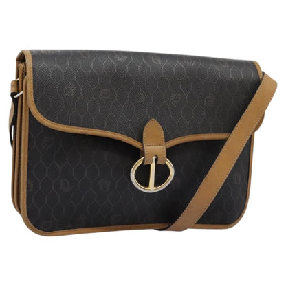 Christian Dior Vintage Honeycomb Flap Crossbody Bag Canvas and Leather, BLACK, CANVAS, Crossbody bag