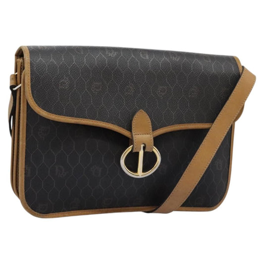 Christian Dior Vintage Honeycomb Flap Crossbody Bag Canvas and Leather, BLACK, CANVAS, Crossbody bag