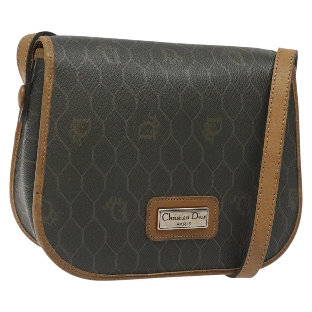 Christian Dior Vintage Honeycomb Flap Crossbody Bag Coated Canvas, BROWN, CANVAS, Crossbody bag