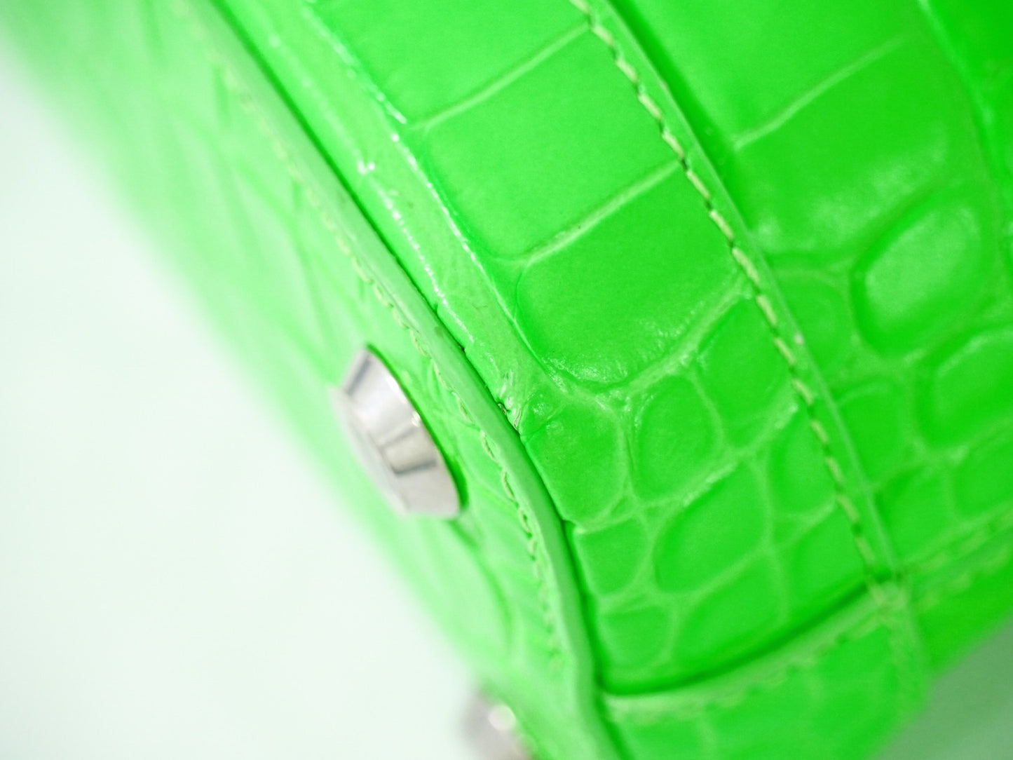 Balenciaga Logo Ville Bag Crocodile Embossed Leather, GREEN, LEATHER, Handbag