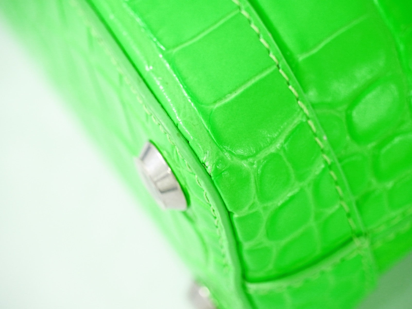 Balenciaga Logo Ville Bag Crocodile Embossed Leather, GREEN, LEATHER, Handbag