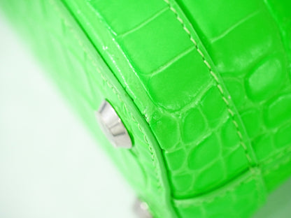 Balenciaga Logo Ville Bag Crocodile Embossed Leather, GREEN, LEATHER, Handbag