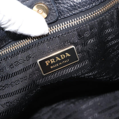 Prada Side Pocket Hobo Vitello Daino, BLACK, LEATHER, Shoulder bag