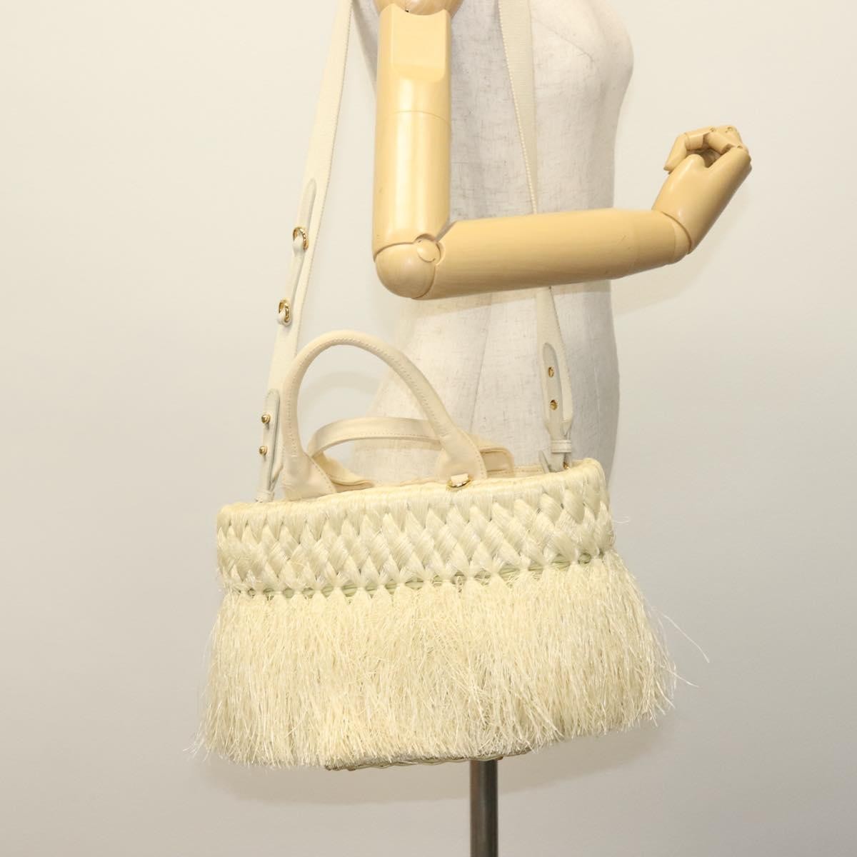 Prada Fringe Wicker Tote Woven Straw, GOLD, WOOD, Handbag
