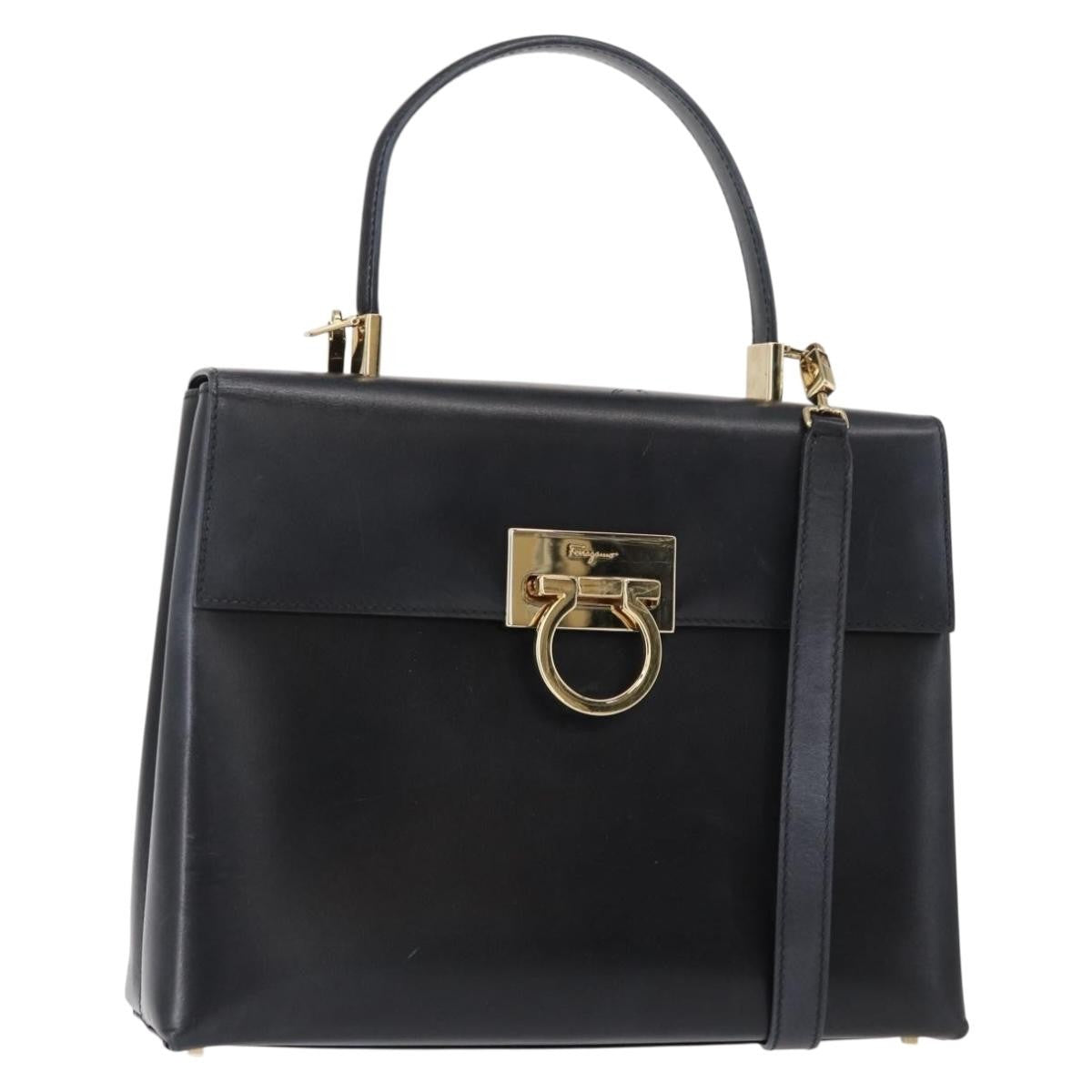 Salvatore Ferragamo Gancini handbag Leather, BLACK, LEATHER, Handbag