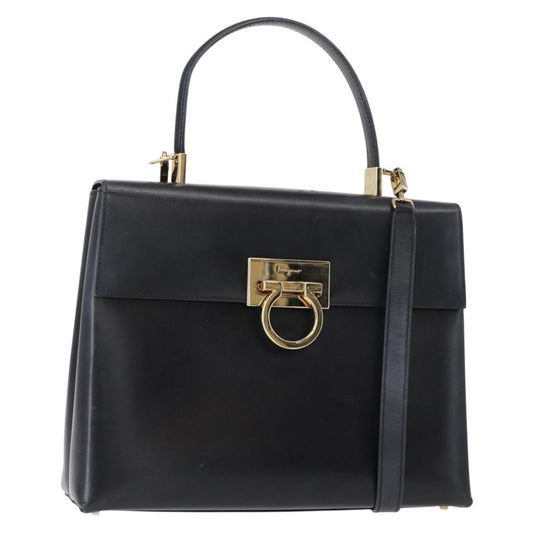 Salvatore Ferragamo Gancini handbag Leather, BLACK, LEATHER, Handbag