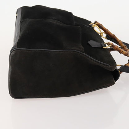 Gucci Vintage Diana Bamboo Top Handle Tote Ostrich, Black, Suede, Tote Bag