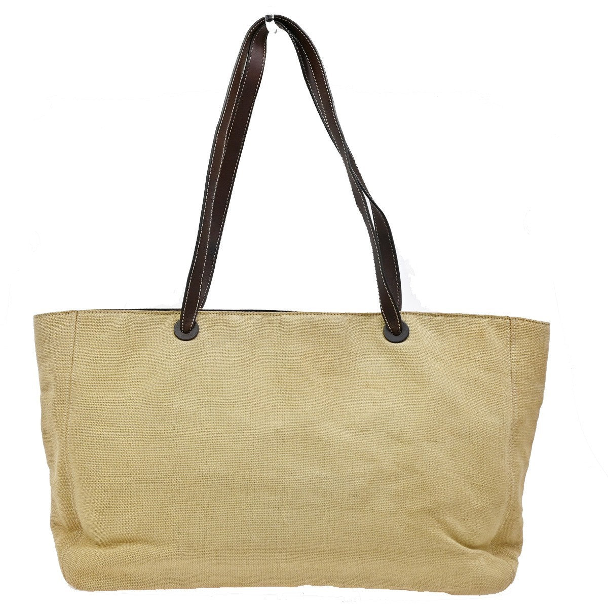 Chanel Vintage CC Tote Canvas with Leather, BEIGE, CANVAS, Tote bag