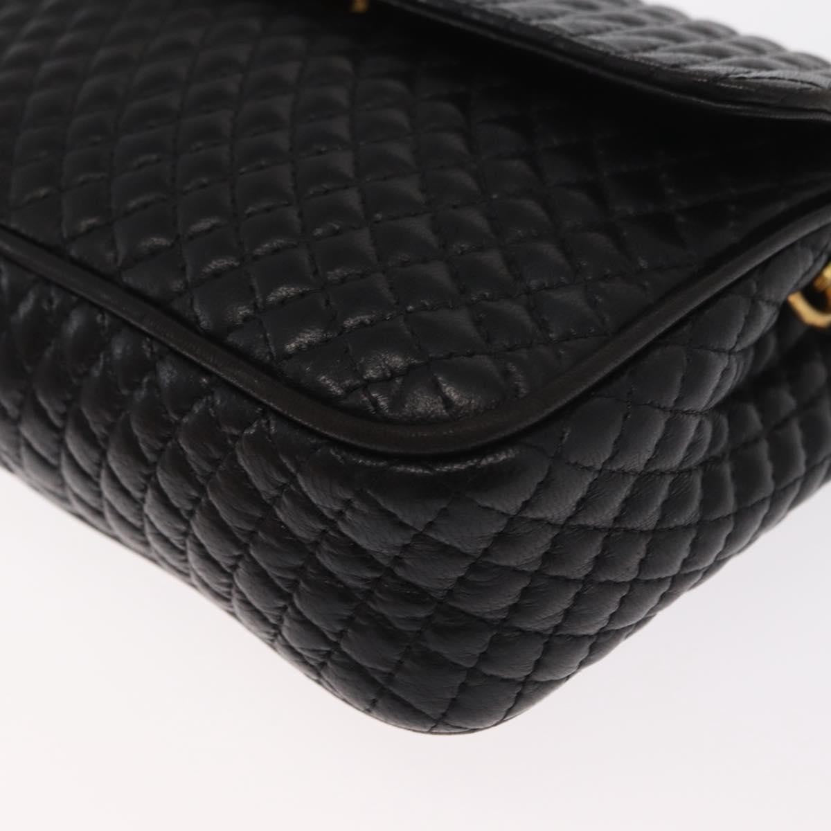 Bally Vintage Chain Shoulder Bag Quilted Leather, BLACK, LEATHER, Shoulder bag
