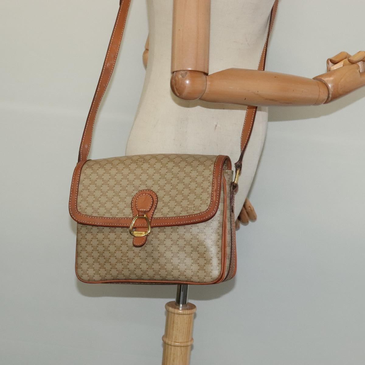 Celine Macadam Shoulder Bag PVC Leather, BEIGE, CANVAS, Shoulder bag