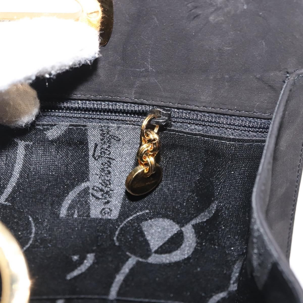 Salvatore Ferragamo Vintage Gancini Chain Shoulder Bag Suede, BLACK, SUEDE, Shoulder bag