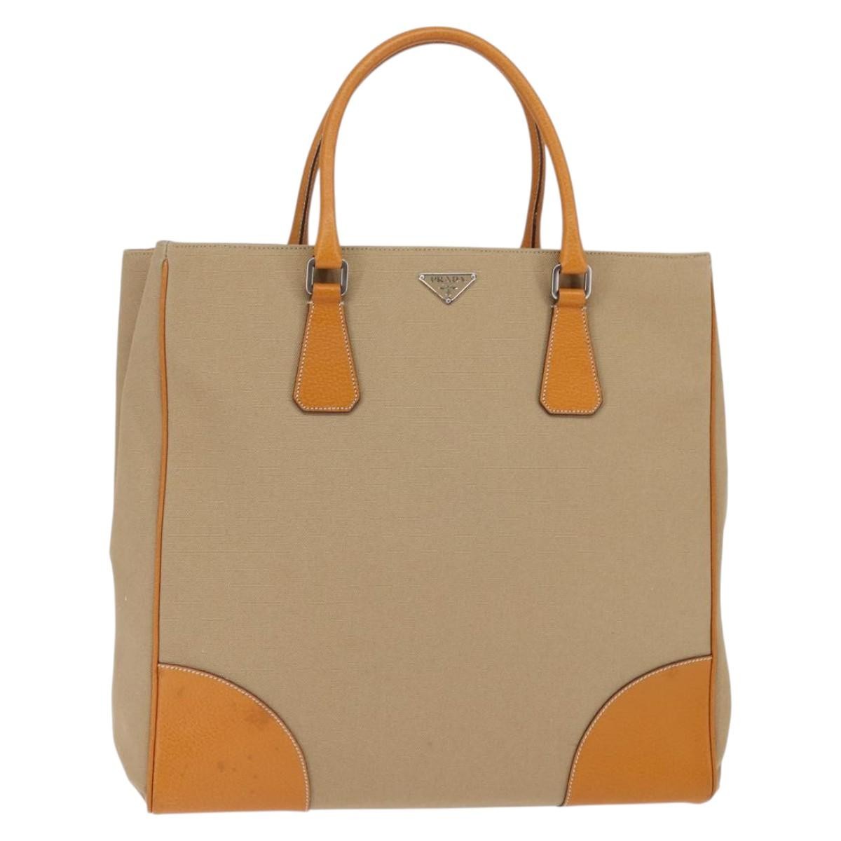 Prada Lux Convertible Open Tote Canvas and leather, BEIGE, CANVAS, Tote bag
