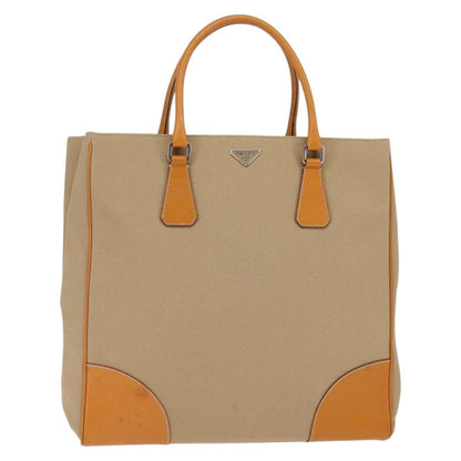 Prada Lux Convertible Open Tote Canvas and leather, BEIGE, CANVAS, Tote bag