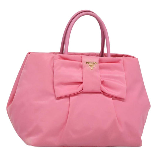 Prada Bow Tote Tessuto with Leather, PINK, NYLON, Tote bag