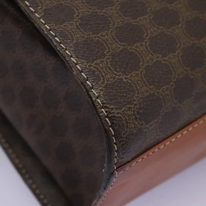 Celine Vintage Macadam Circle Logo Shoulder Bag Canvas and Leather, BROWN, CANVAS, Shoulder bag