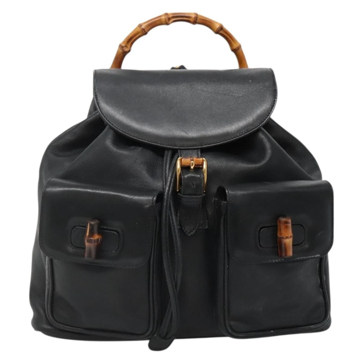 Gucci Vintage Bamboo Backpack Leather, BLACK, LEATHER, Backpack