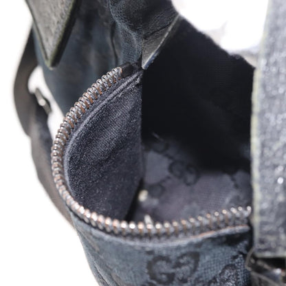 Gucci Vintage Double Belt Bag GG Canvas with Leather, BLACK, CANVAS, Shoulder bag