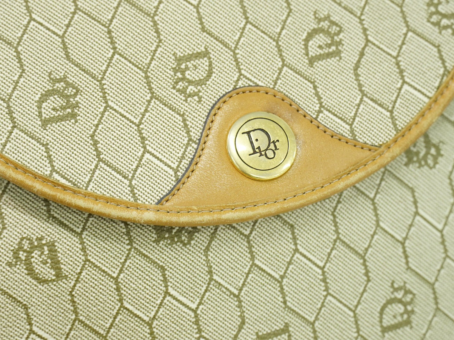 Christian Dior Vintage Honeycomb Shoulder Bag Canvas, BEIGE, CANVAS, Shoulder bag