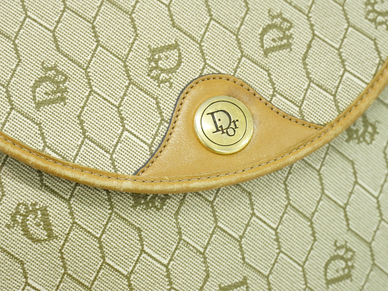 Christian Dior Vintage Honeycomb Shoulder Bag Canvas, BEIGE, CANVAS, Shoulder bag