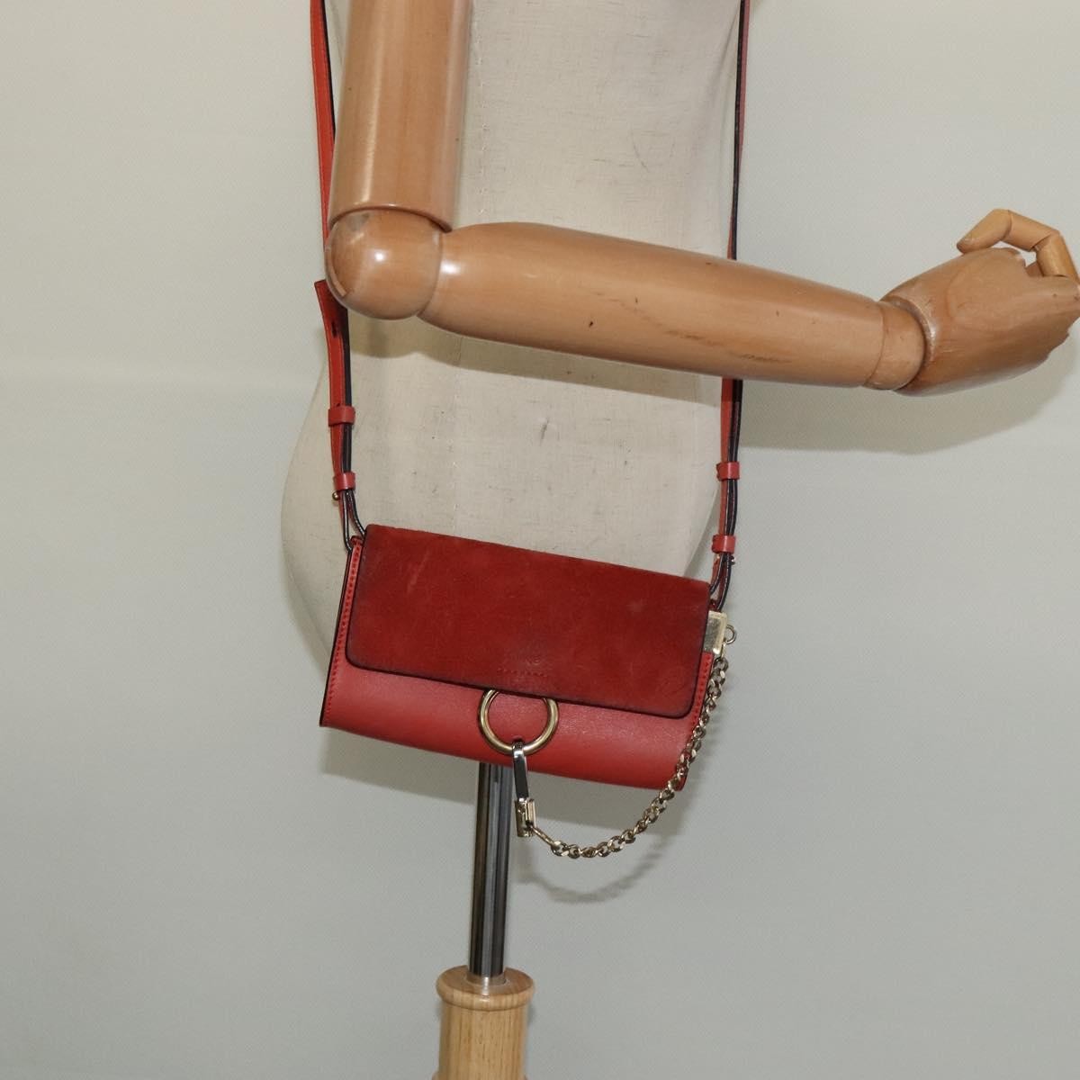 Chloe Faye Shoulder Bag Leather and Suede, Red, Leather, Shoulder Bag