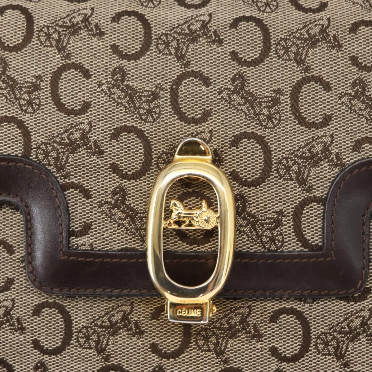 Celine Vintage C Sulky Horsebit Shoulder bag Canvas and Leather, BROWN, CANVAS, Shoulder bag