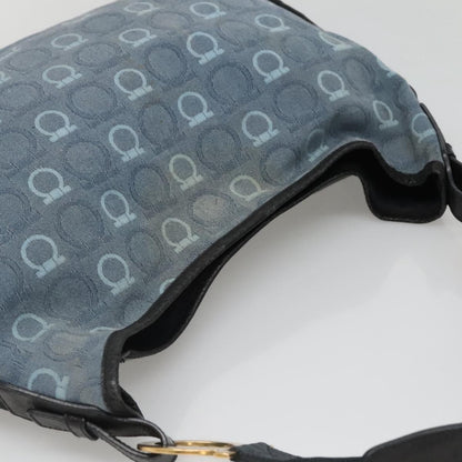 Salvatore Ferragamo Gancini Shoulder Bag Canvas, BLUE, CANVAS, Shoulder bag