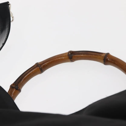 Gucci Vintage Bamboo Handle Open Hobo Nylon, BLACK, NYLON, Handbag