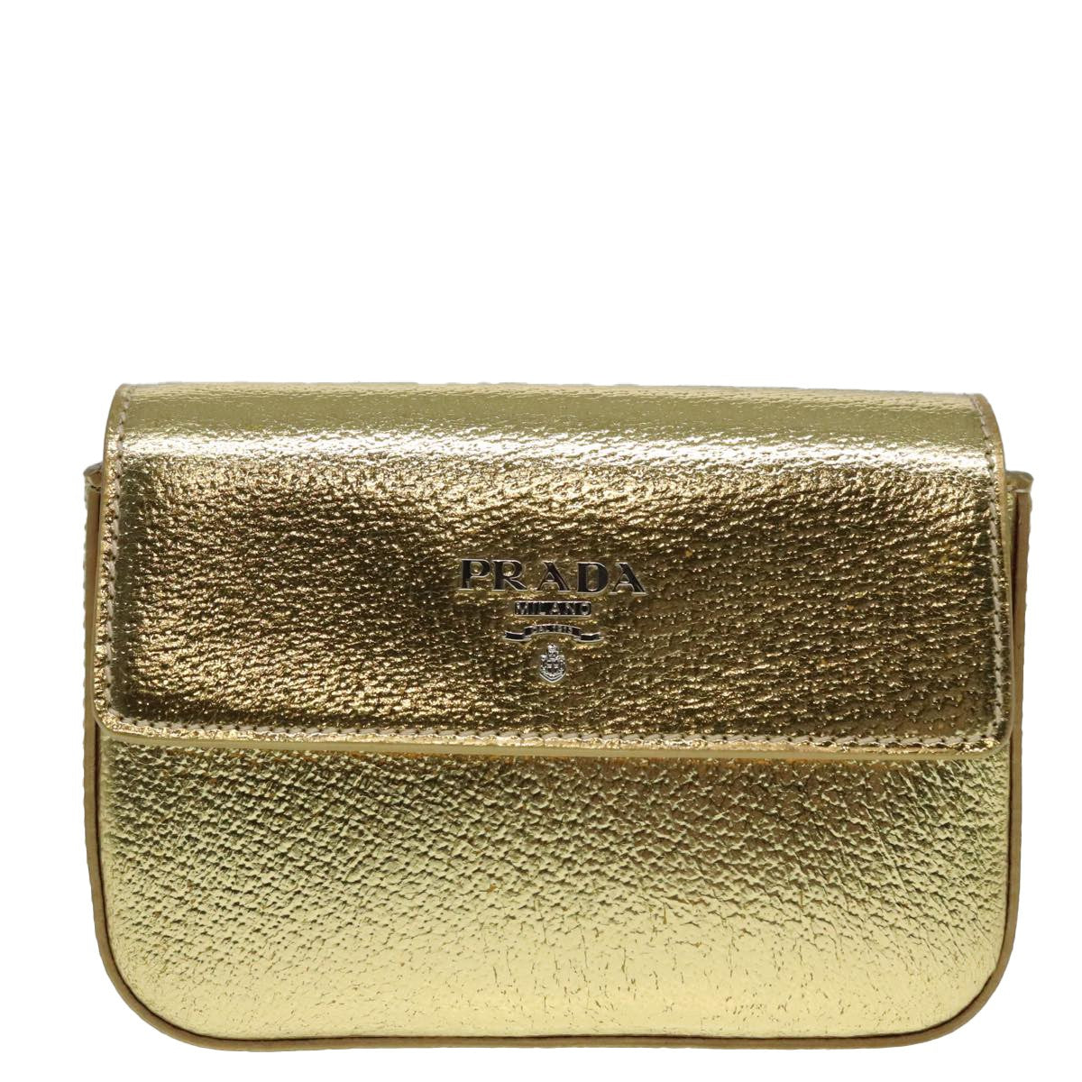 Prada Vintage Pouch Leather, GOLD, LEATHER, Clutche & pouche