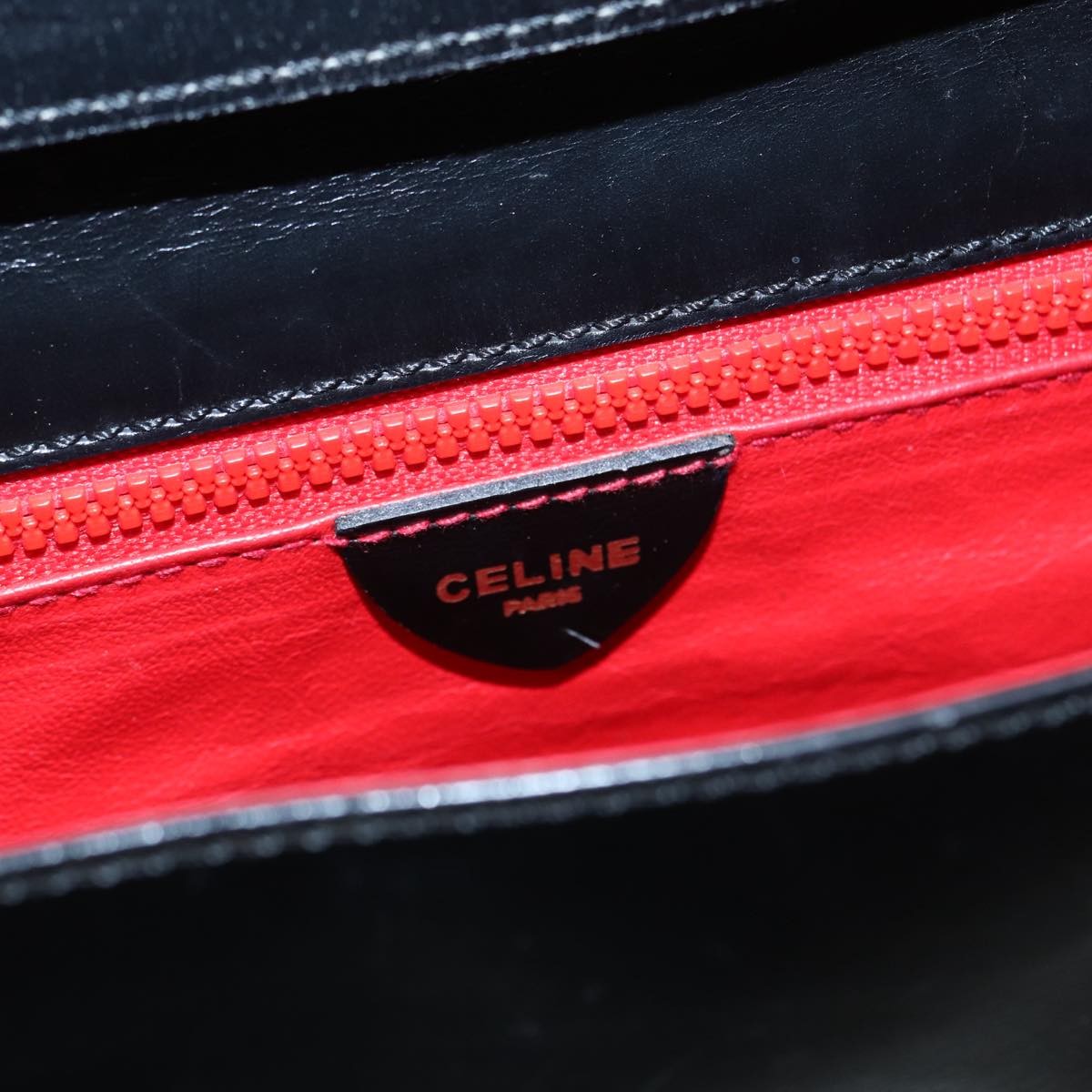 Celine Vintage Circle Logo Crossbody Bag Leather, BLACK, LEATHER, Shoulder bag