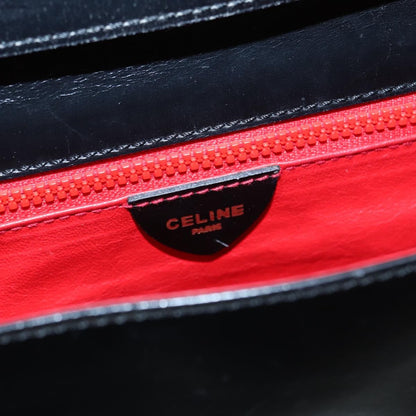 Celine Vintage Circle Logo Crossbody Bag Leather, BLACK, LEATHER, Shoulder bag