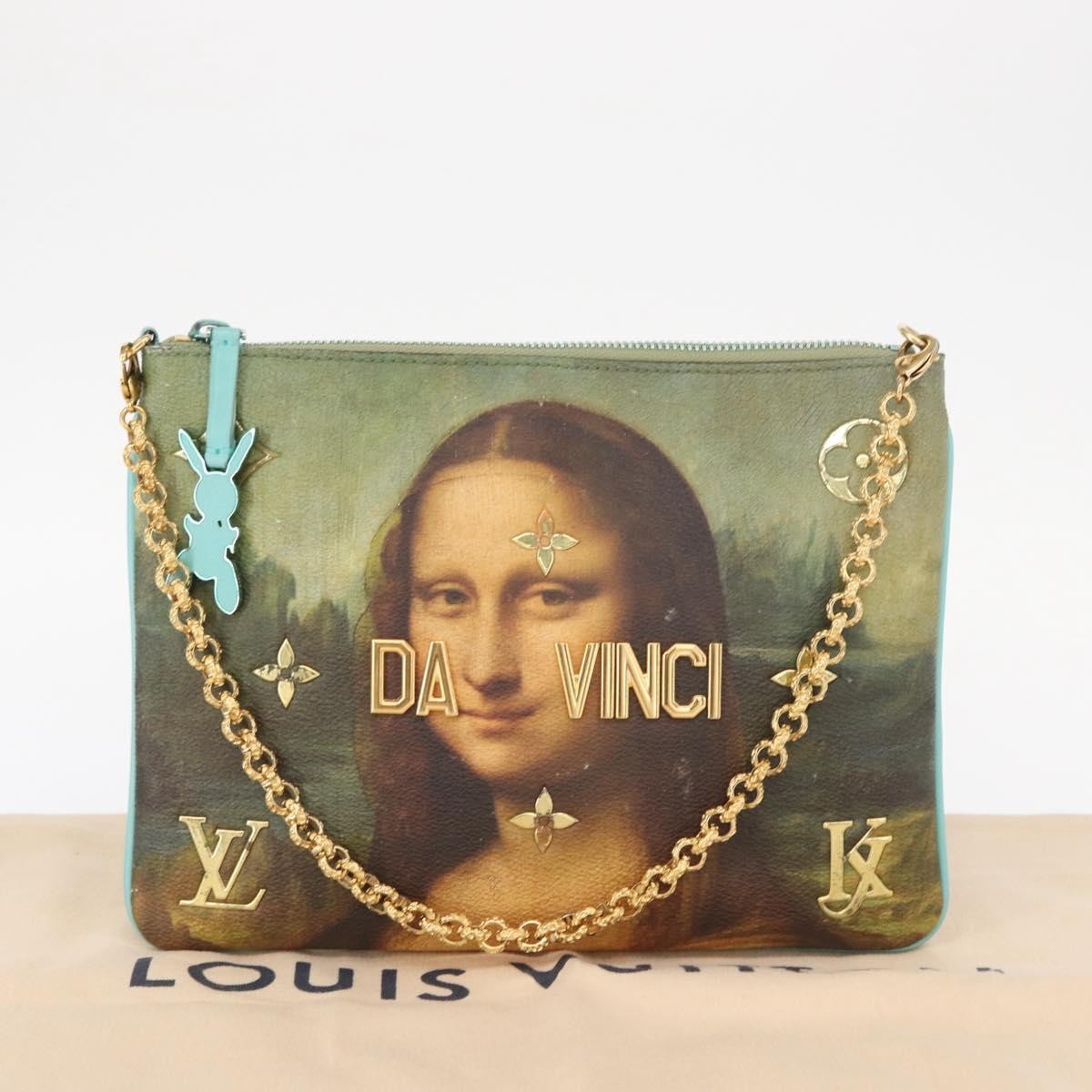 Louis Vuitton Pochette Clutch Limited Edition Jeff Koons Da Vinci Print Canvas, GREEN, PVC, Clutche & pouche